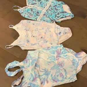 Lilly Pulitzer 3 one piece swim suits Girls size 14 faded